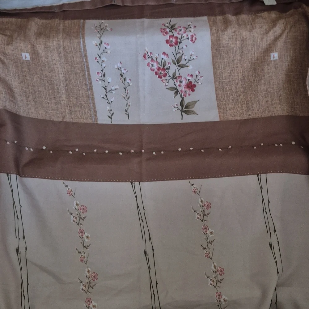 Tan Pink Floral Shower Curtain